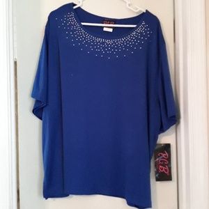 Royal blue shirt with silver crystals
